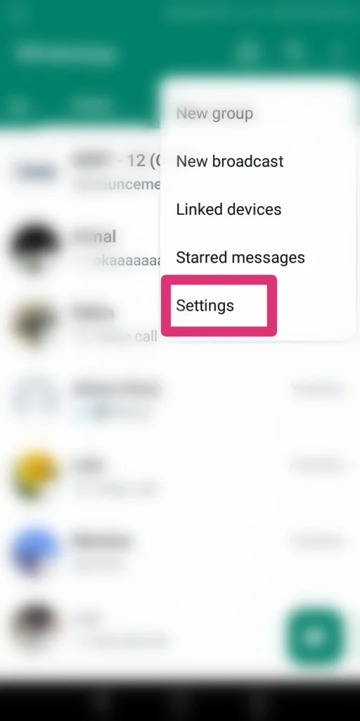 setting option in how to backup whatsapp