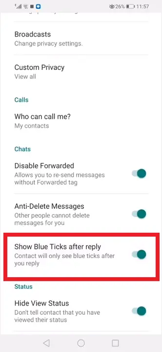 show blue tick after reply